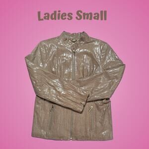 Bradley By Bradley Bayou Reptile Style Leather Jacket Champagne Brown Size Small